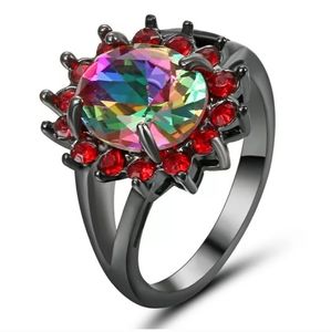 New Rainbow Mystic Topaz Black Gold Ring.